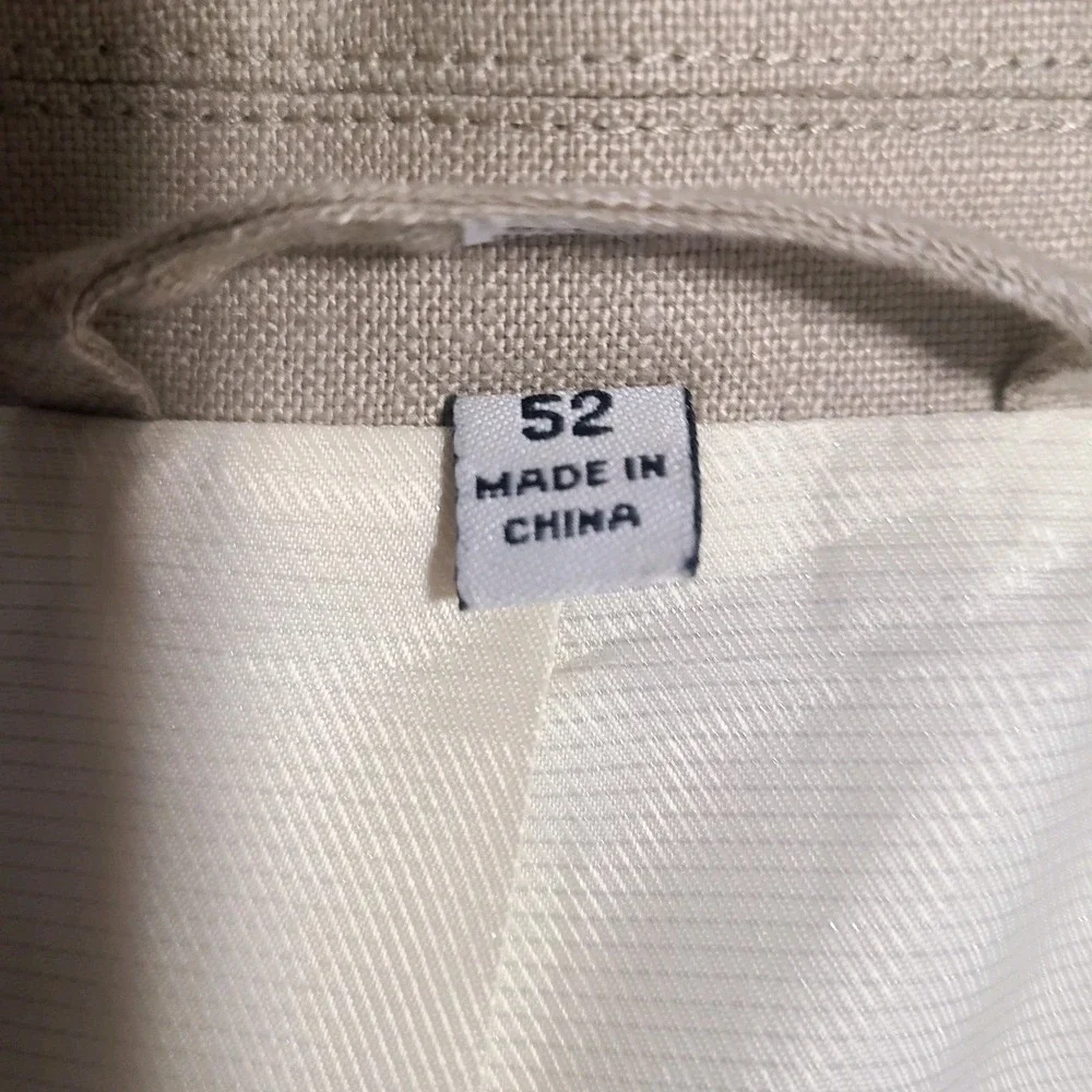 J. Peterman Men Size 52 Tan Linen Double Breasted Suit Jacket Blazer Sport Coat